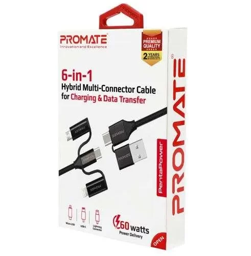 Promate 6-in-1 Hybrid Multi-Connector Cable